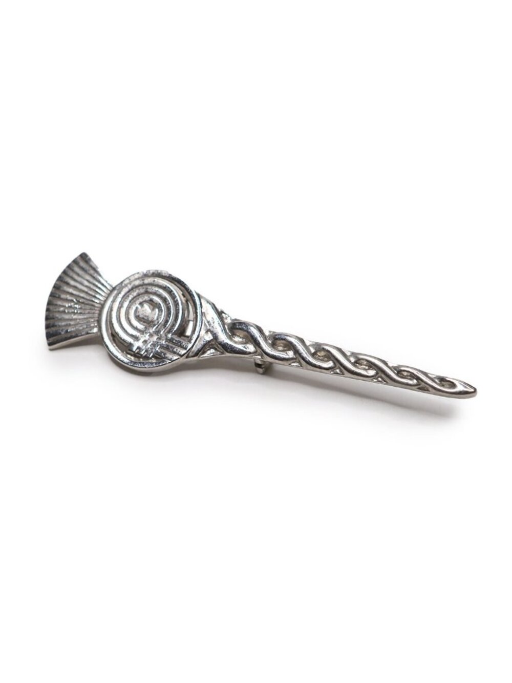 Vintage Celtic Scottish Thistle Kilt Pin Brooch Silver Tone Sword Enigma